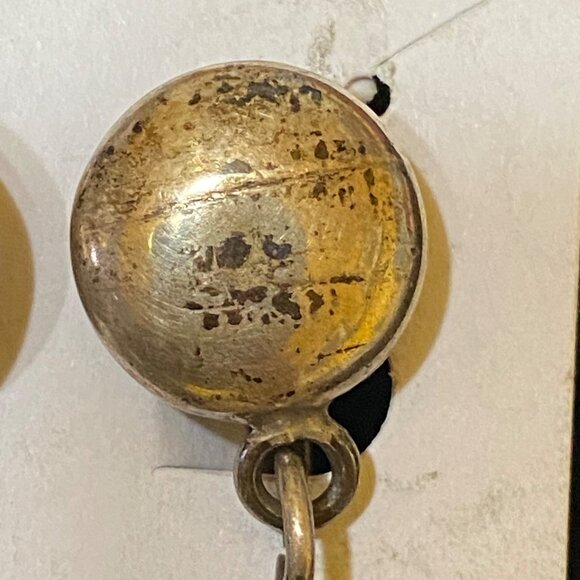 1.5" x .75" Vintage Sterling Silver Mexico Dangle Pierced Earrings - Picture 2 of 10